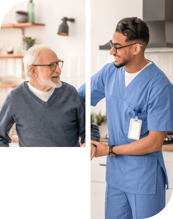 Male nurse at home assist the senior man